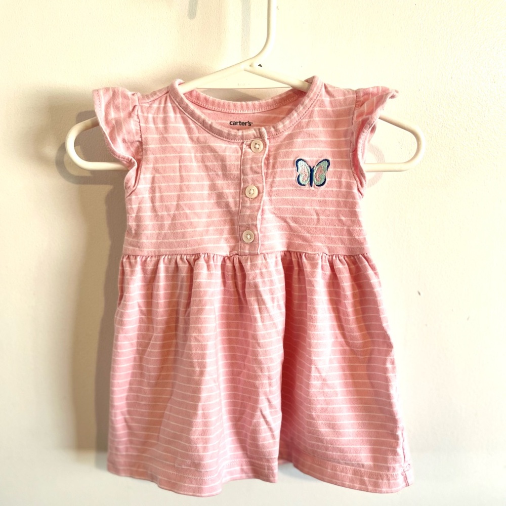 Carter's Pink Striped Dress with Butterfly Accent